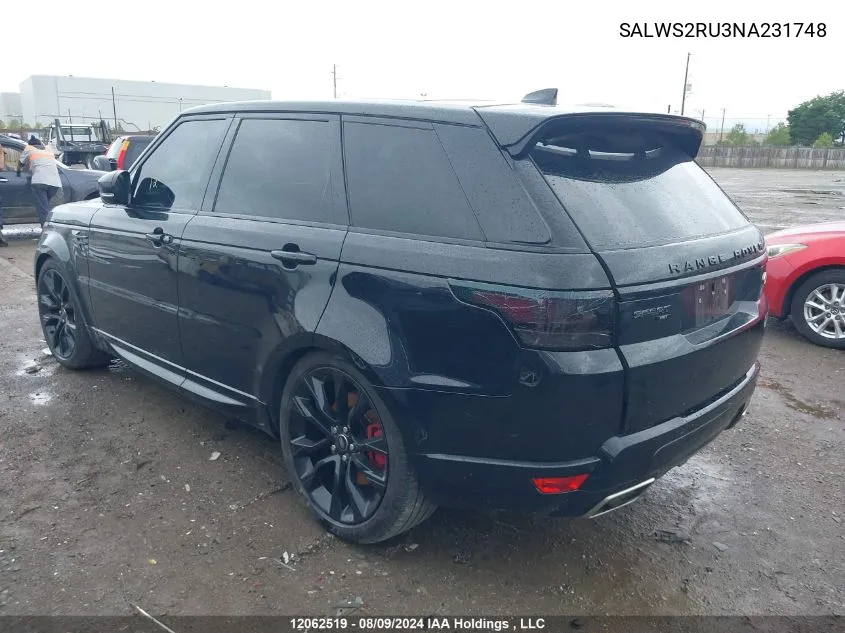 2022 Land Rover Range Rover Sport VIN: SALWS2RU3NA231748 Lot: 12062519