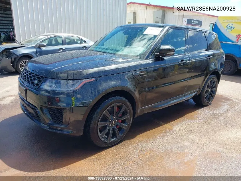 2022 Land Rover Range Rover Sport Hse Dynamic VIN: SALWR2SE6NA200928 Lot: 39892390