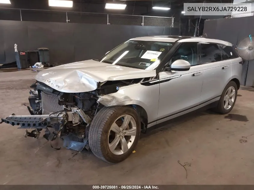 2018 Land Rover Range Rover Velar P250 S VIN: SALYB2RX6JA729228 Lot: 39725081