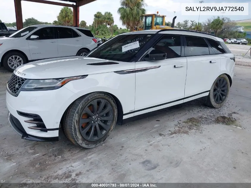 2018 Land Rover Range Rover Velar P380 Se R-Dynamic VIN: SALYL2RV9JA772540 Lot: 40031793