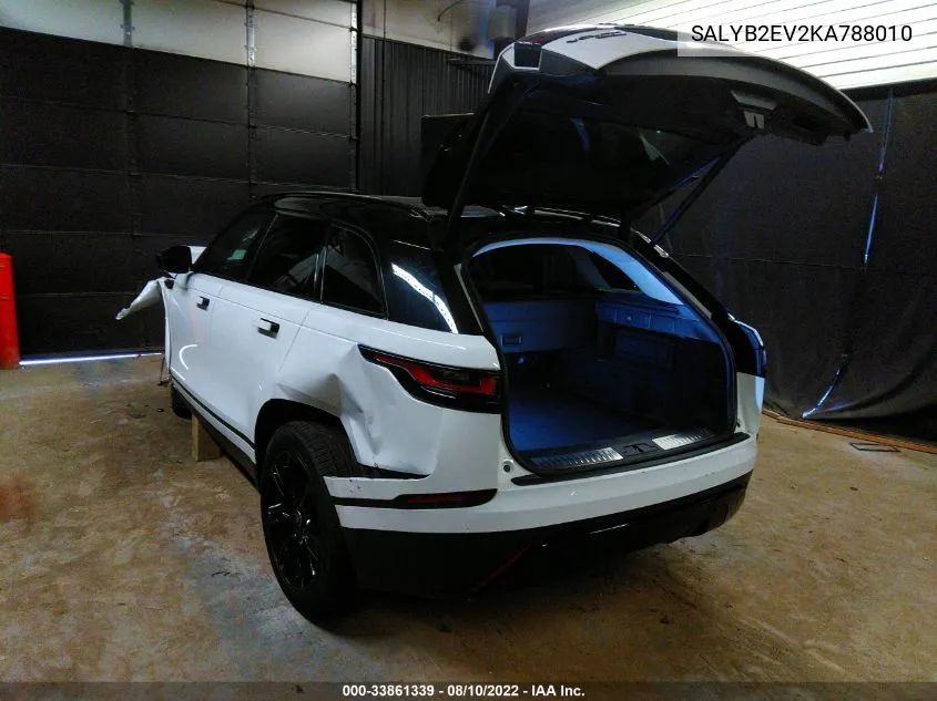 2019 Land Rover Range Rover Velar P340 S/P380 S VIN: SALYB2EV2KA788010 Lot: 33861339