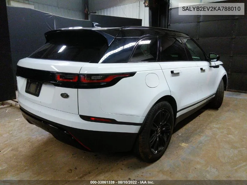 2019 Land Rover Range Rover Velar P340 S/P380 S VIN: SALYB2EV2KA788010 Lot: 33861339