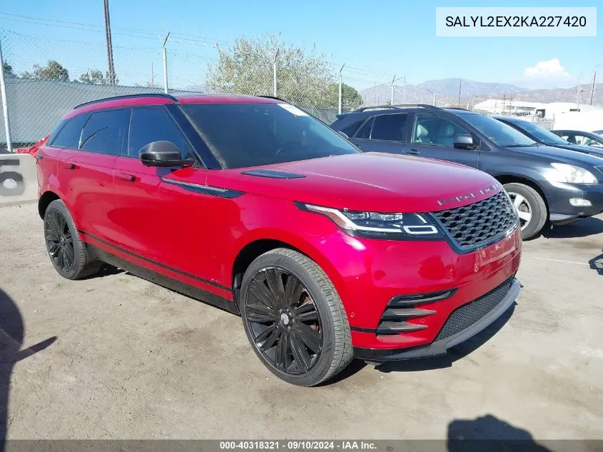 2019 Land Rover Range Rover Velar P250 R-Dynamic Se VIN: SALYL2EX2KA227420 Lot: 40318321