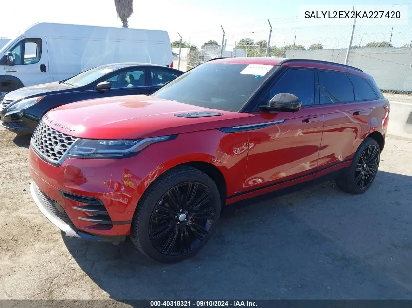 2019 Land Rover Range Rover Velar P250 R-Dynamic Se VIN: SALYL2EX2KA227420 Lot: 40318321