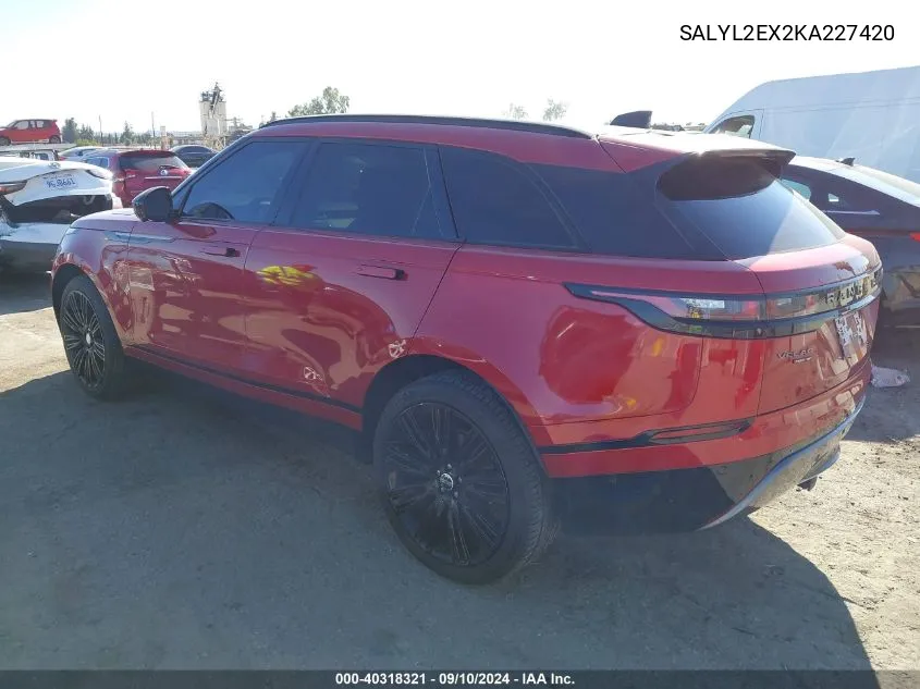 2019 Land Rover Range Rover Velar P250 R-Dynamic Se VIN: SALYL2EX2KA227420 Lot: 40318321