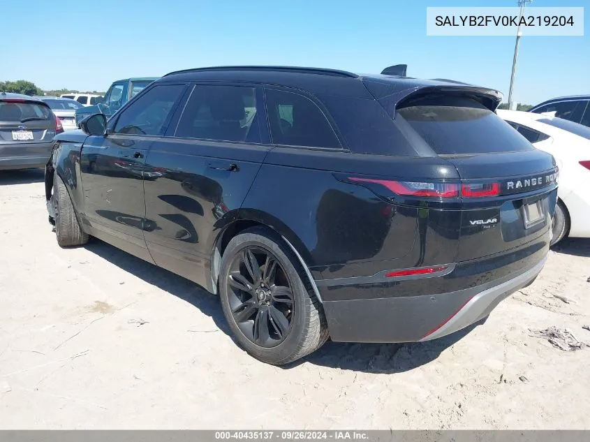 2019 Land Rover Range Rover Velar S VIN: SALYB2FV0KA219204 Lot: 40435137