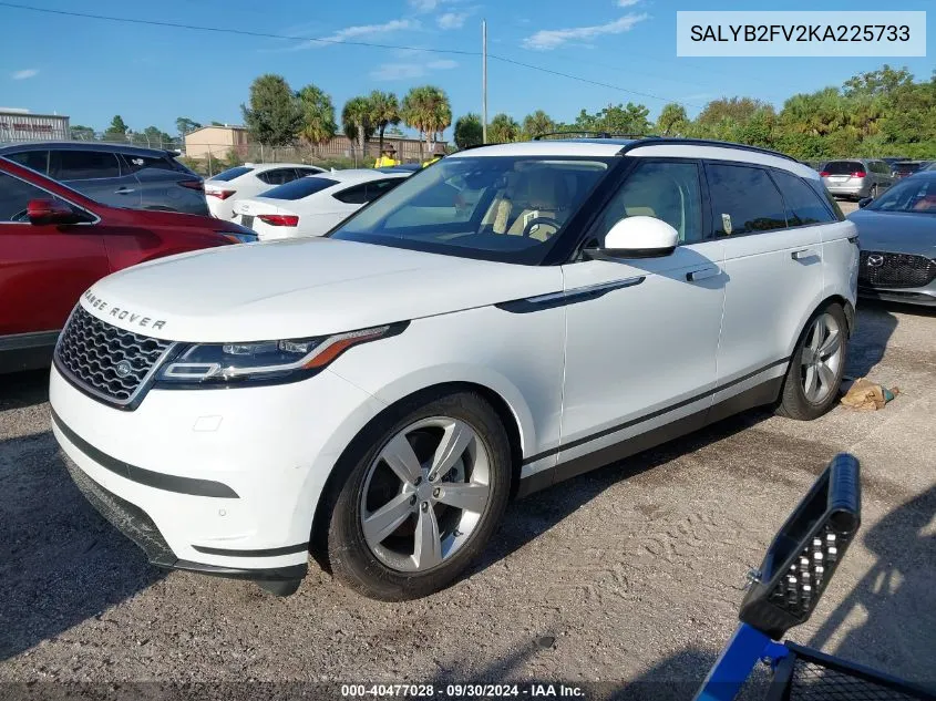 2019 Land Rover Range Rover Velar P340 S/P380 S VIN: SALYB2FV2KA225733 Lot: 40477028