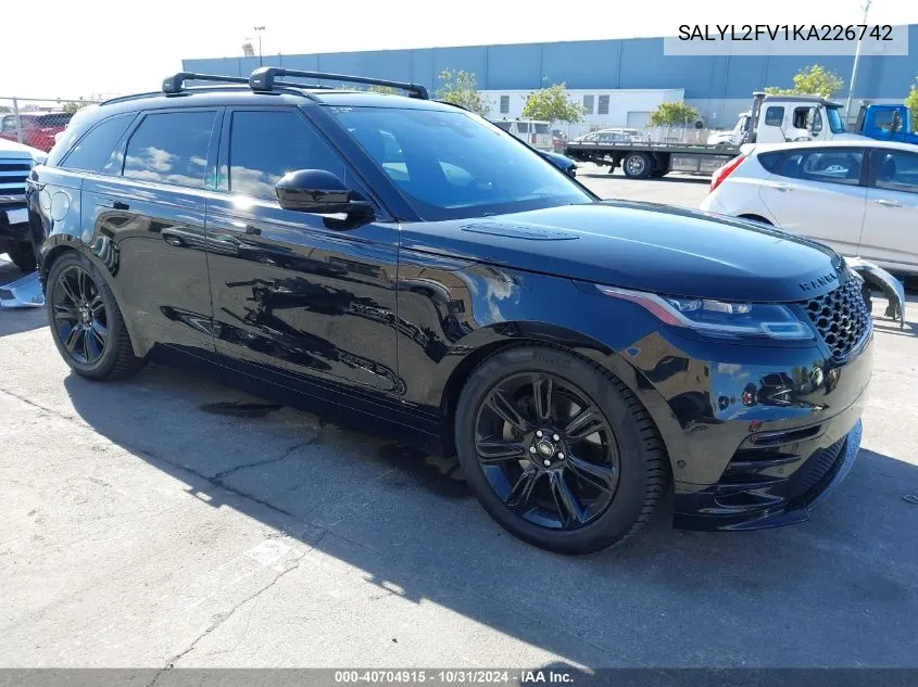 2019 Land Rover Range Rover Velar P340 R-Dynamic Se/P380 R-Dynamic Se VIN: SALYL2FV1KA226742 Lot: 40704915