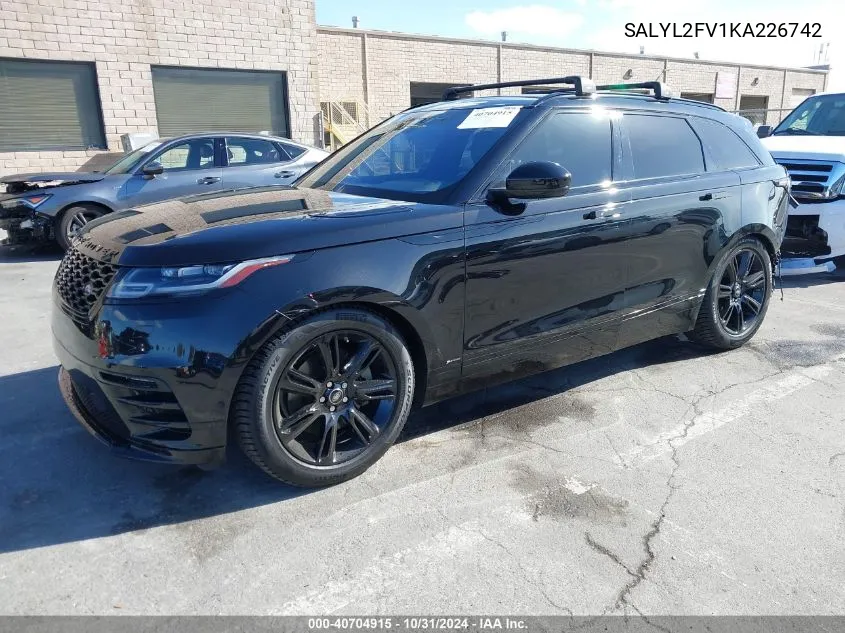 2019 Land Rover Range Rover Velar P340 R-Dynamic Se/P380 R-Dynamic Se VIN: SALYL2FV1KA226742 Lot: 40704915