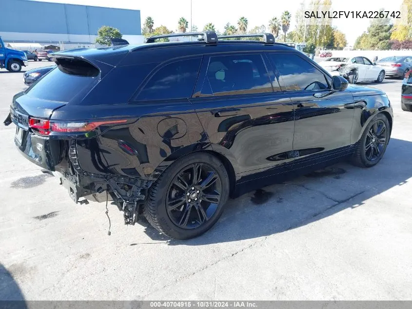 2019 Land Rover Range Rover Velar P340 R-Dynamic Se/P380 R-Dynamic Se VIN: SALYL2FV1KA226742 Lot: 40704915