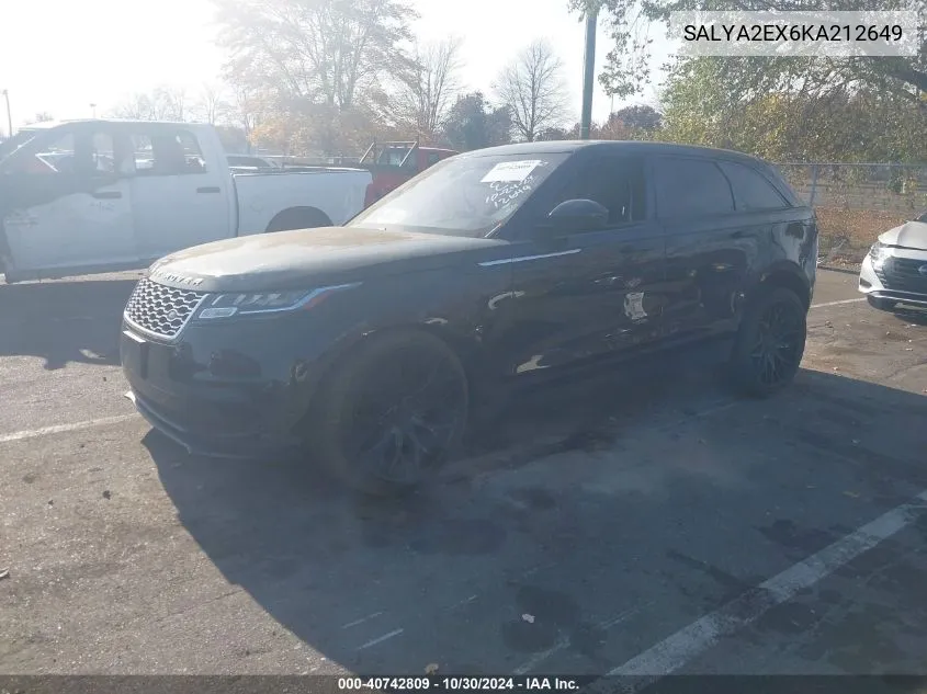 2019 Land Rover Range Rover Velar P250 VIN: SALYA2EX6KA212649 Lot: 40742809