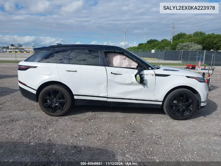 2019 Land Rover Range Rover Velar P250 R-Dynamic Se VIN: SALYL2EX0KA223978 Lot: 40849681