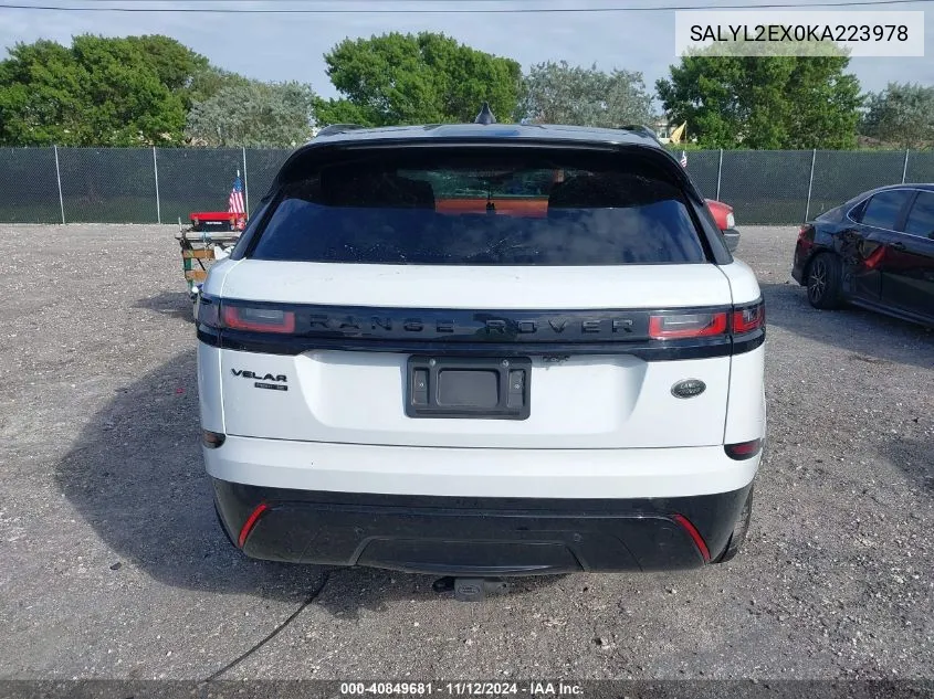 2019 Land Rover Range Rover Velar P250 R-Dynamic Se VIN: SALYL2EX0KA223978 Lot: 40849681