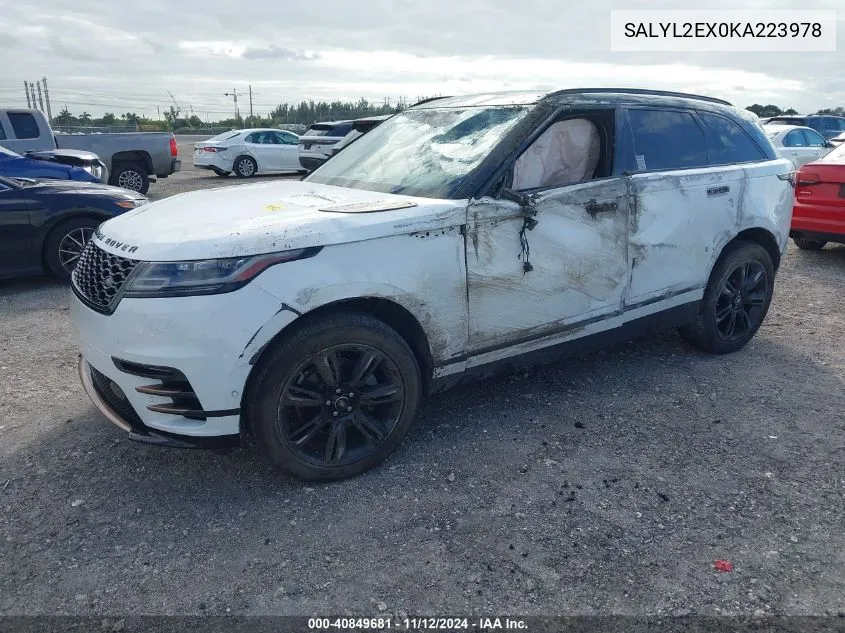 2019 Land Rover Range Rover Velar P250 R-Dynamic Se VIN: SALYL2EX0KA223978 Lot: 40849681