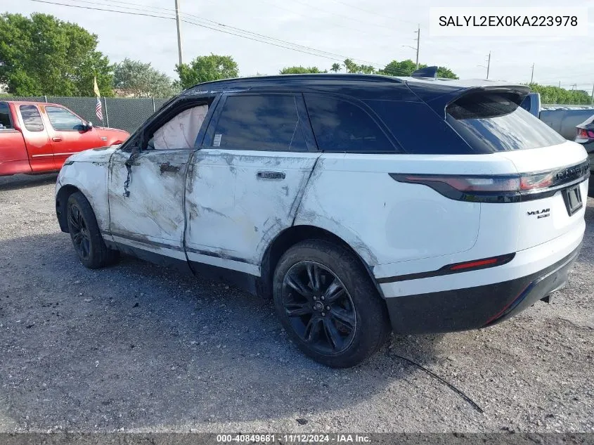 2019 Land Rover Range Rover Velar P250 R-Dynamic Se VIN: SALYL2EX0KA223978 Lot: 40849681