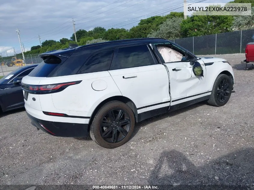 2019 Land Rover Range Rover Velar P250 R-Dynamic Se VIN: SALYL2EX0KA223978 Lot: 40849681