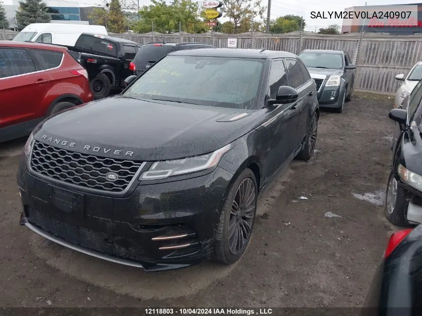 2020 Land Rover Range Rover Velar VIN: SALYM2EV0LA240907 Lot: 12118803