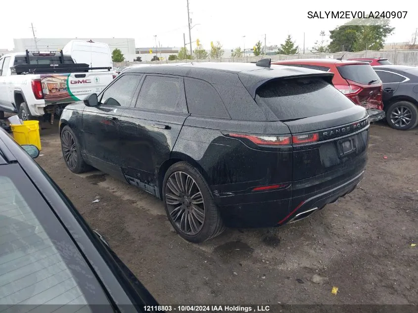 2020 Land Rover Range Rover Velar VIN: SALYM2EV0LA240907 Lot: 12118803