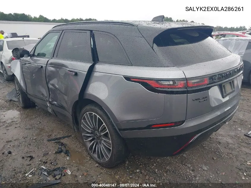 2020 Land Rover Range Rover Velar P250 R-Dynamic S VIN: SALYK2EX0LA286261 Lot: 40048147