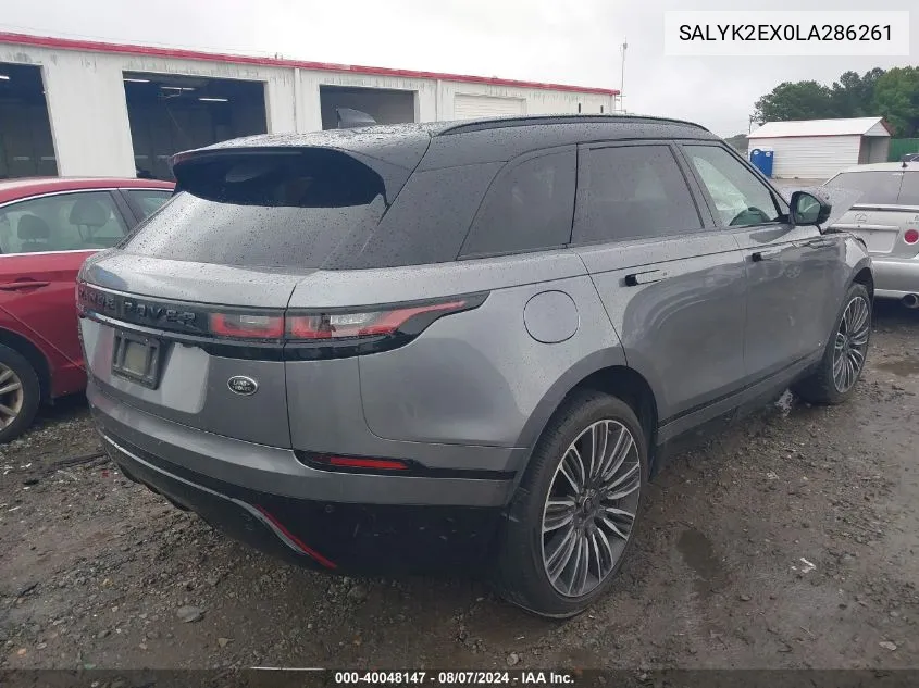 2020 Land Rover Range Rover Velar P250 R-Dynamic S VIN: SALYK2EX0LA286261 Lot: 40048147