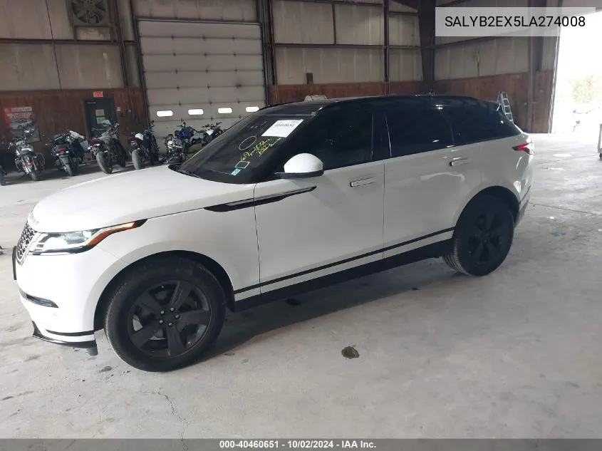 2020 Land Rover Range Rover Velar P250 S VIN: SALYB2EX5LA274008 Lot: 40460651