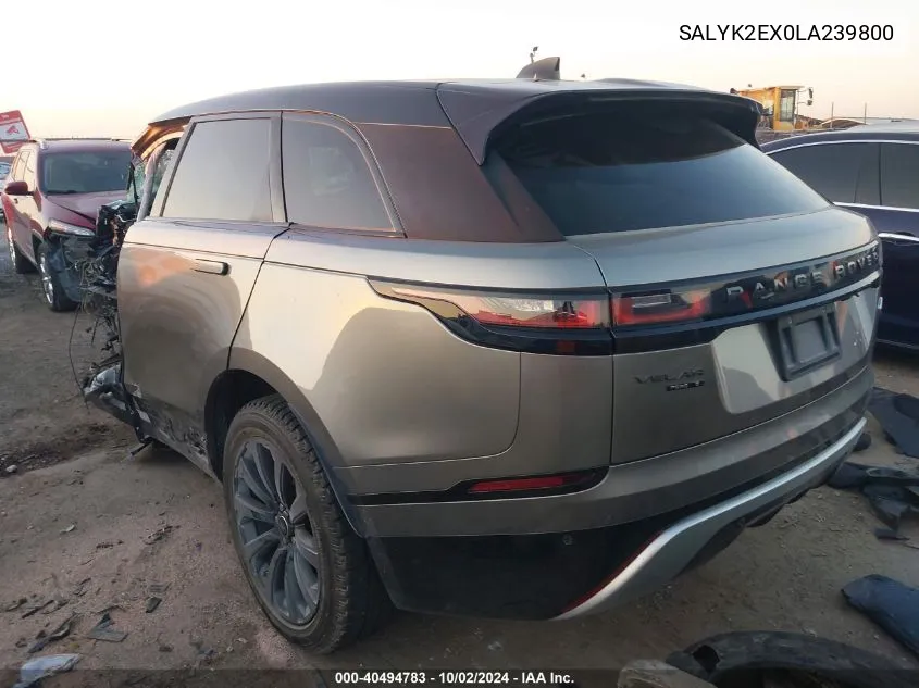 2020 Land Rover Range Rover Velar P250 R-Dynamic S VIN: SALYK2EX0LA239800 Lot: 40494783