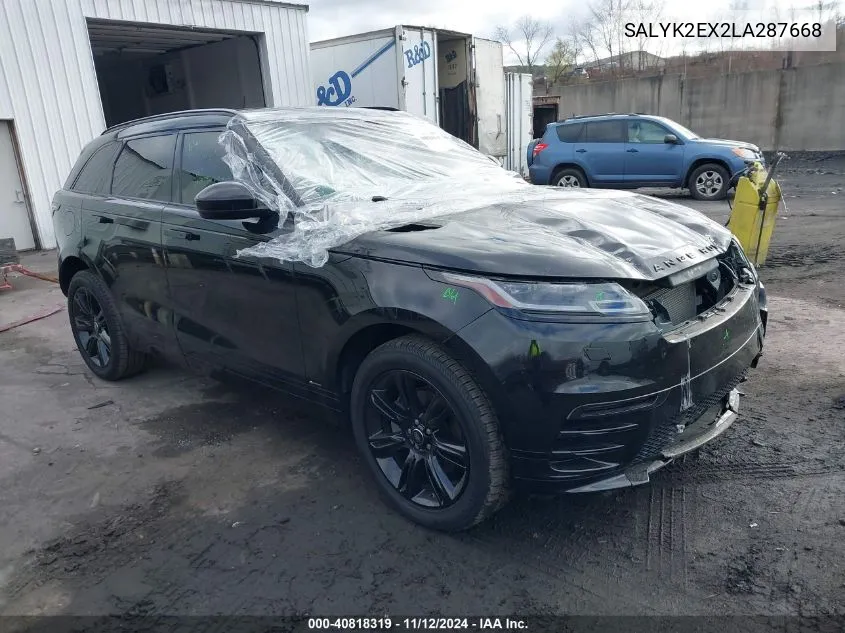 2020 Land Rover Range Rover Velar P250 R-Dynamic S VIN: SALYK2EX2LA287668 Lot: 40818319