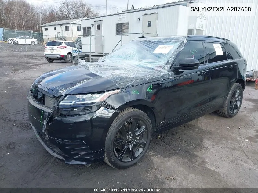 2020 Land Rover Range Rover Velar P250 R-Dynamic S VIN: SALYK2EX2LA287668 Lot: 40818319