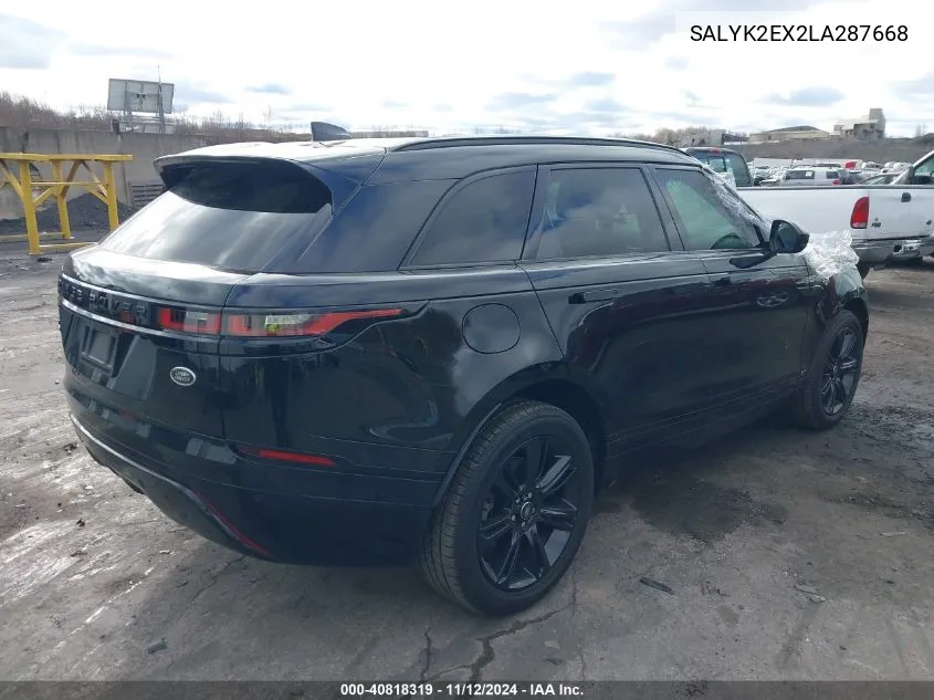 2020 Land Rover Range Rover Velar P250 R-Dynamic S VIN: SALYK2EX2LA287668 Lot: 40818319