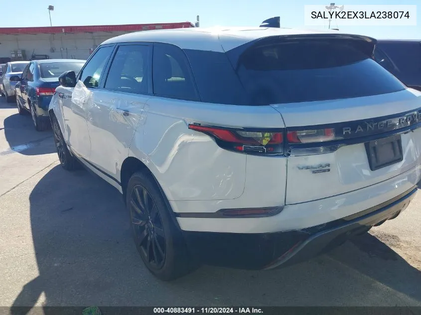 2020 Land Rover Range Rover Velar P250 R-Dynamic S VIN: SALYK2EX3LA238074 Lot: 40883491