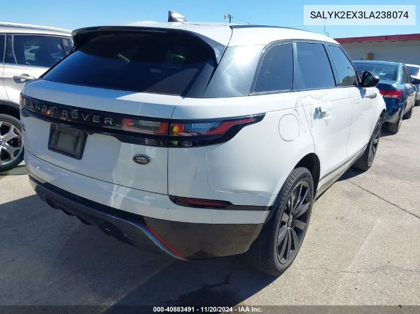 2020 Land Rover Range Rover Velar P250 R-Dynamic S VIN: SALYK2EX3LA238074 Lot: 40883491