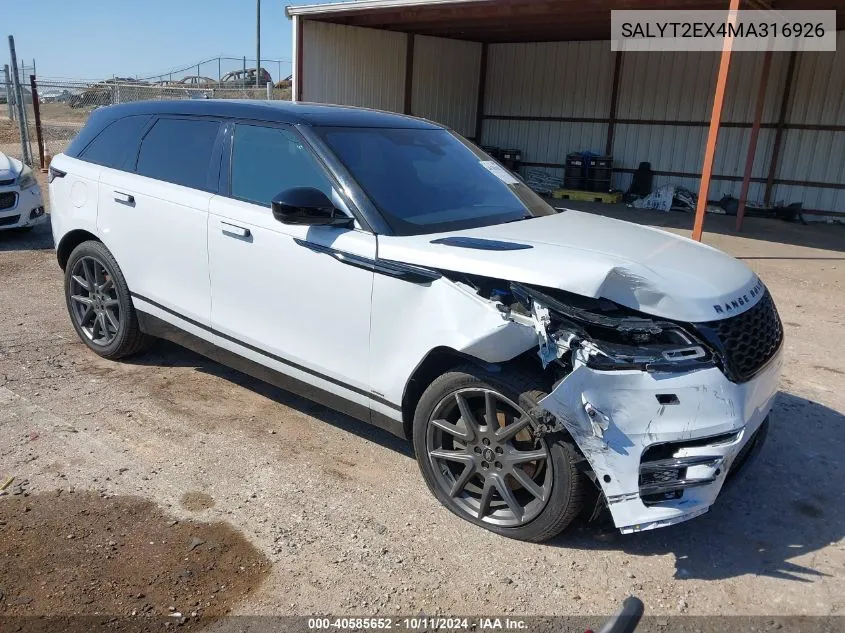 2021 Land Rover Range Rover Velar P250 R-Dynamic S VIN: SALYT2EX4MA316926 Lot: 40585652