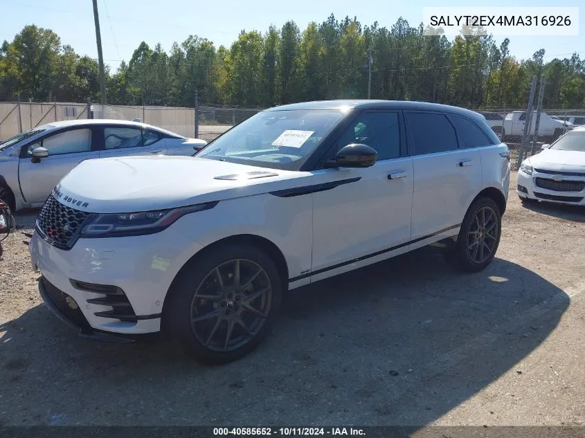 2021 Land Rover Range Rover Velar P250 R-Dynamic S VIN: SALYT2EX4MA316926 Lot: 40585652