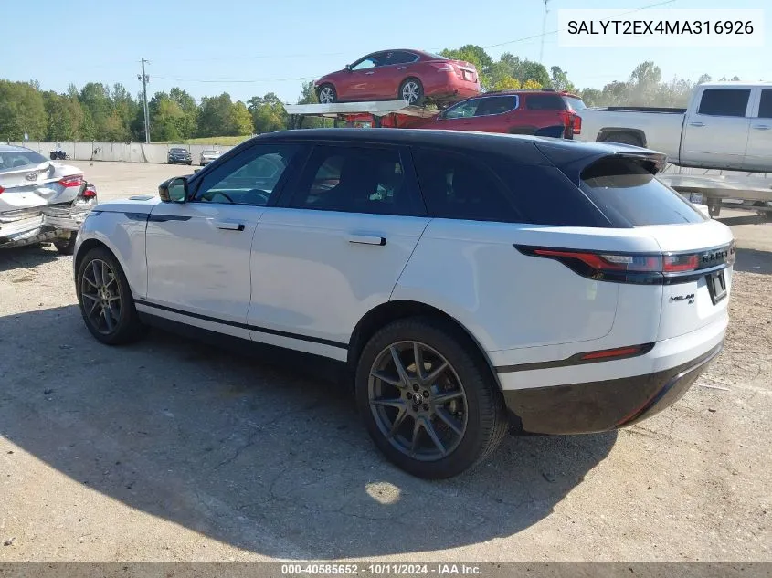 2021 Land Rover Range Rover Velar P250 R-Dynamic S VIN: SALYT2EX4MA316926 Lot: 40585652