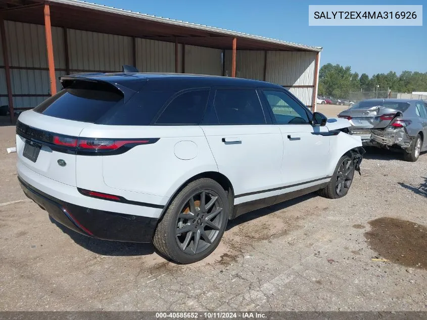 2021 Land Rover Range Rover Velar P250 R-Dynamic S VIN: SALYT2EX4MA316926 Lot: 40585652