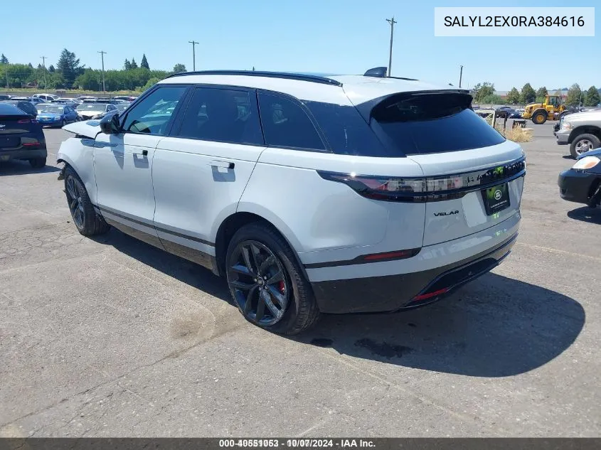 2024 Land Rover Range Rover Velar P250 Dynamic Se VIN: SALYL2EX0RA384616 Lot: 40551053