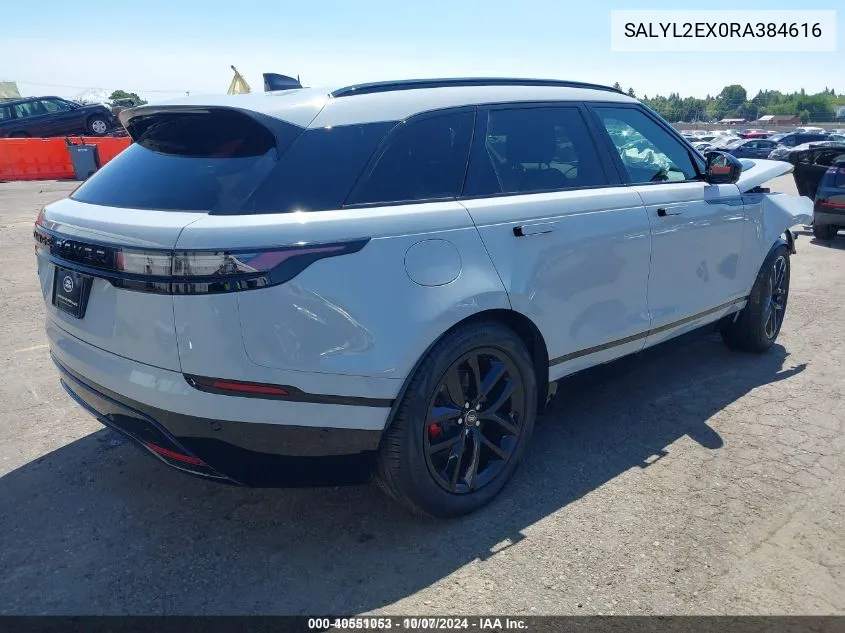 2024 Land Rover Range Rover Velar P250 Dynamic Se VIN: SALYL2EX0RA384616 Lot: 40551053