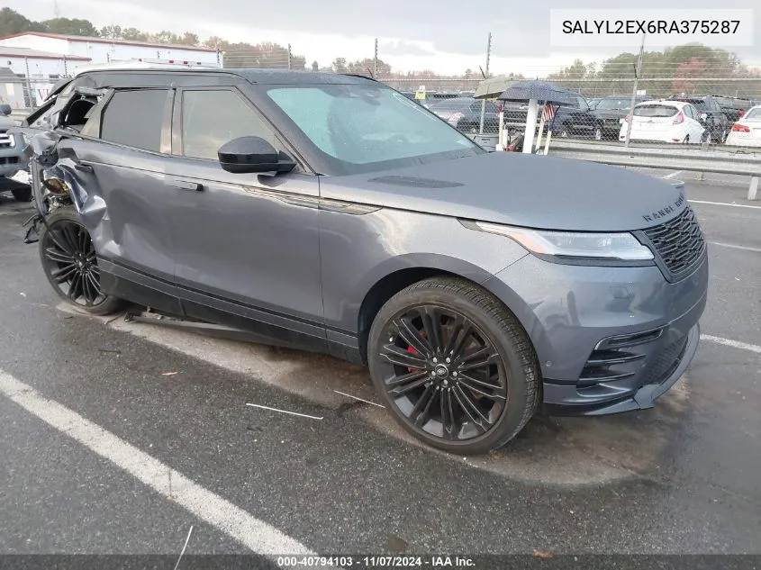 2024 Land Rover Range Rover Velar P250 Dynamic Se VIN: SALYL2EX6RA375287 Lot: 40794103