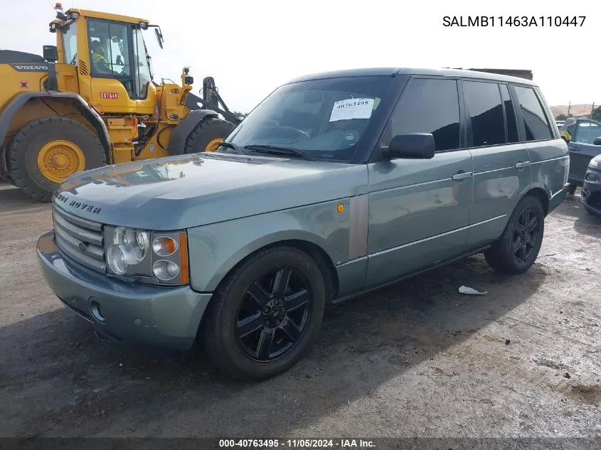 2003 Land Rover Range Rover Hse VIN: SALMB11463A110447 Lot: 40763495