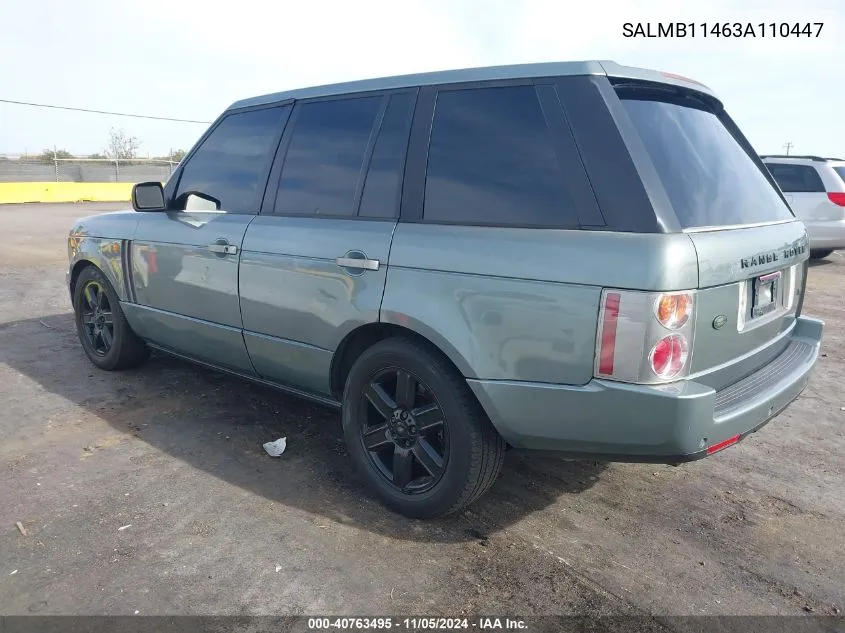 2003 Land Rover Range Rover Hse VIN: SALMB11463A110447 Lot: 40763495