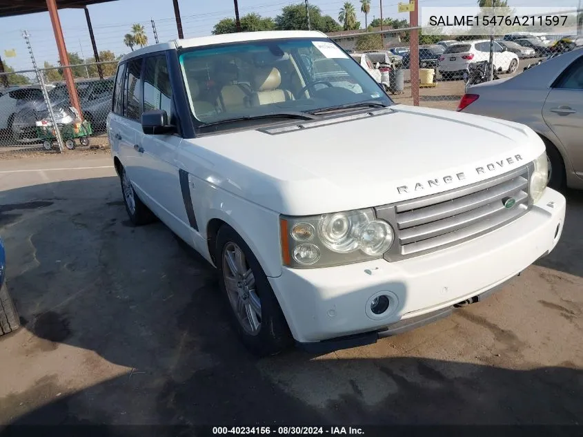 2006 Land Rover Range Rover Hse VIN: SALME15476A211597 Lot: 40234156