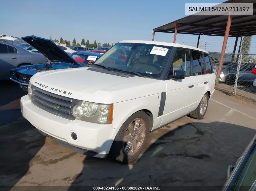 2006 Land Rover Range Rover Hse VIN: SALME15476A211597 Lot: 40234156