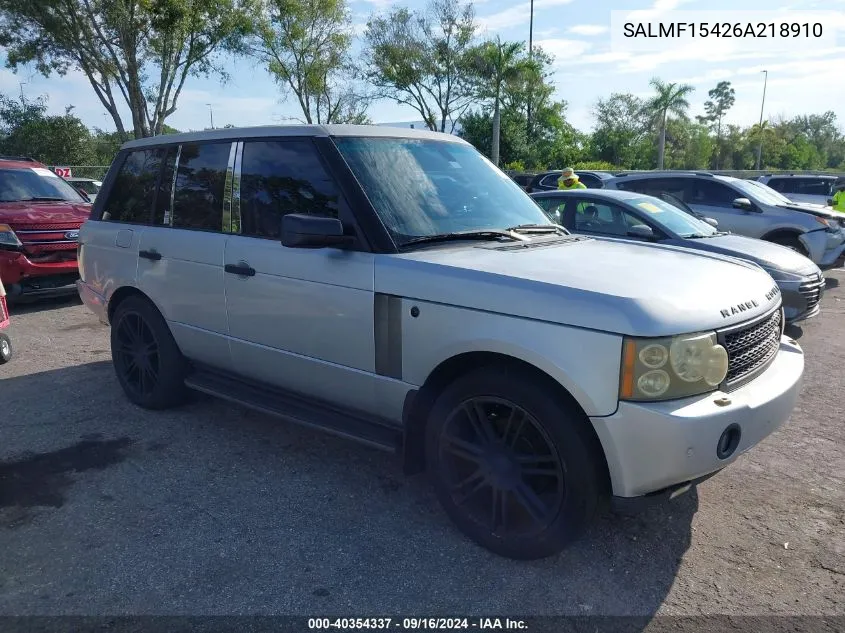 SALMF15426A218910 2006 Land Rover Range Rover Hse