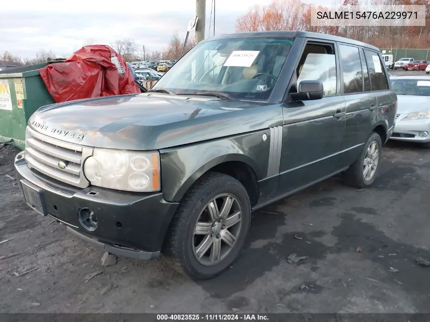 2006 Land Rover Range Rover Hse VIN: SALME15476A229971 Lot: 40823525