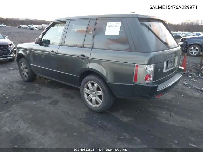 2006 Land Rover Range Rover Hse VIN: SALME15476A229971 Lot: 40823525