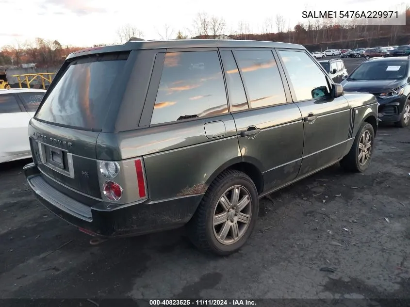 2006 Land Rover Range Rover Hse VIN: SALME15476A229971 Lot: 40823525