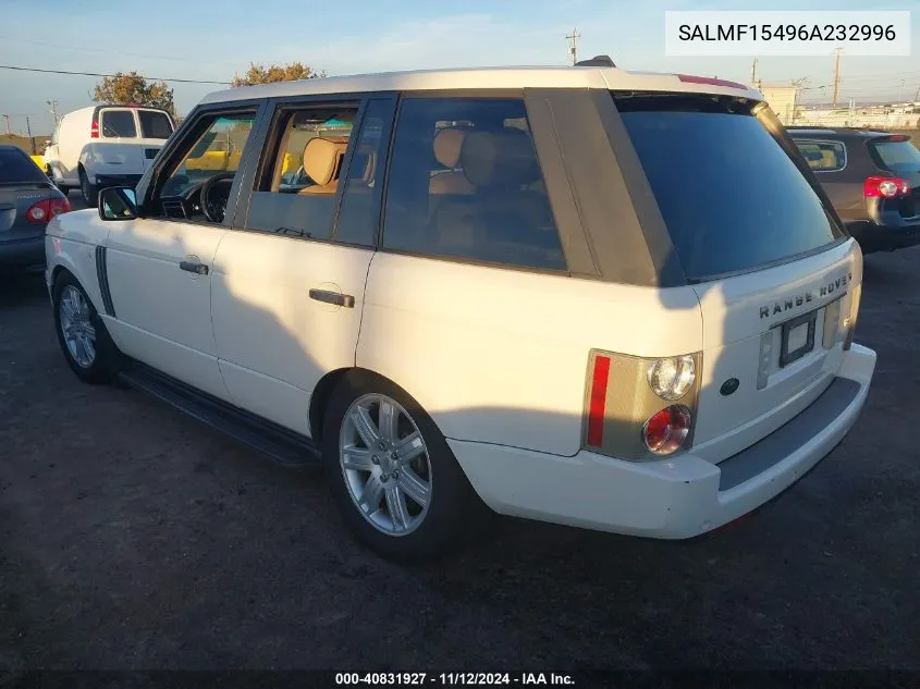 2006 Land Rover Range Rover Hse VIN: SALMF15496A232996 Lot: 40831927