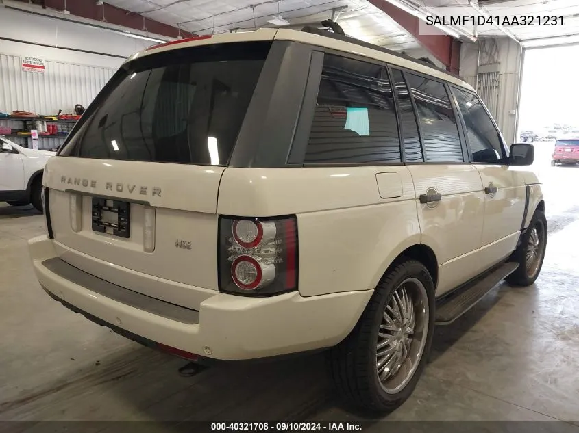 2010 Land Rover Range Rover Hse VIN: SALMF1D41AA321231 Lot: 40321708