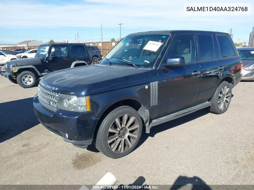 2010 Land Rover Range Rover Hse VIN: SALME1D40AA324768 Lot: 40759169