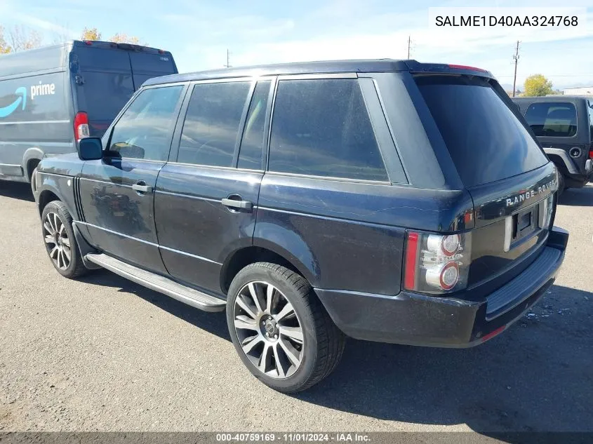 2010 Land Rover Range Rover Hse VIN: SALME1D40AA324768 Lot: 40759169